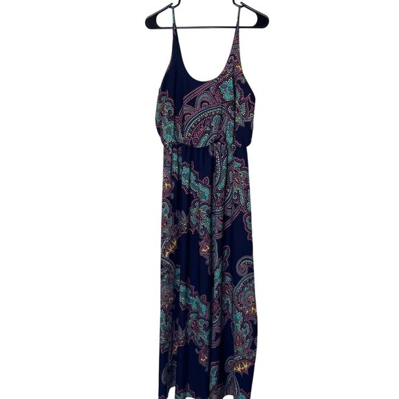 Blue Rain Maxi Dress M Made in USA Boho Paisley Spaghetti Strap Summer - Picture 1 of 12